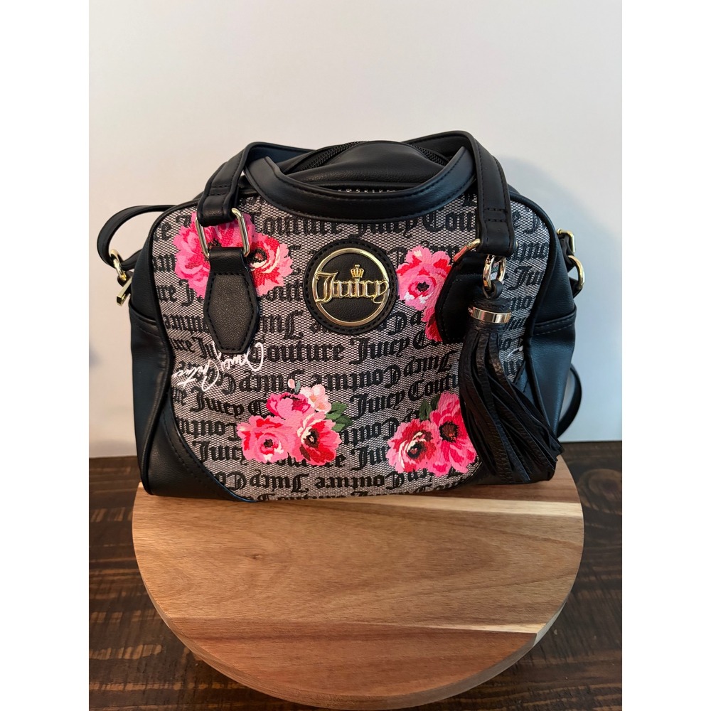 Juicy Couture Y2K If The Crown Fits Floral Logo Print Satchel Purse Handbag NEW